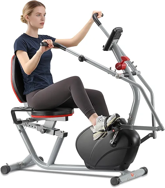 ECHANFIT Recumbent Exercise Bike with Arm Exerciser for Home - Elliptical Recumbent Cross Trainer with Backlit Display, Pulse Sensor, 8-Level Magnetic Resistance, 380LBS Weight Capacity