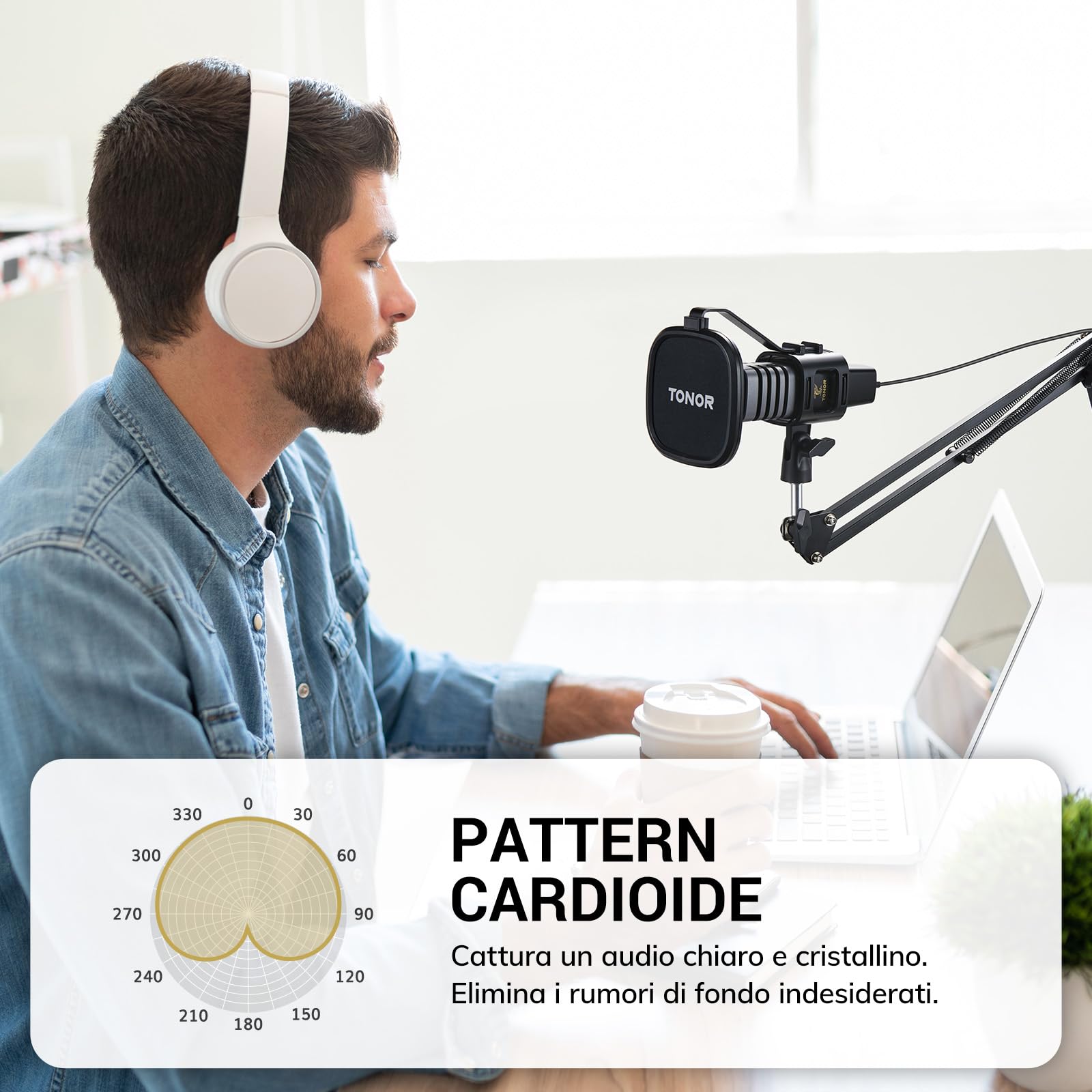 TONOR PC microfono USB kit, set microfono a condensatore cardioide per recording di podcast, gaming, streaming, canto, voice over, microfono da studio con supporto regolabile a braccio, 200 cm,TC30+
