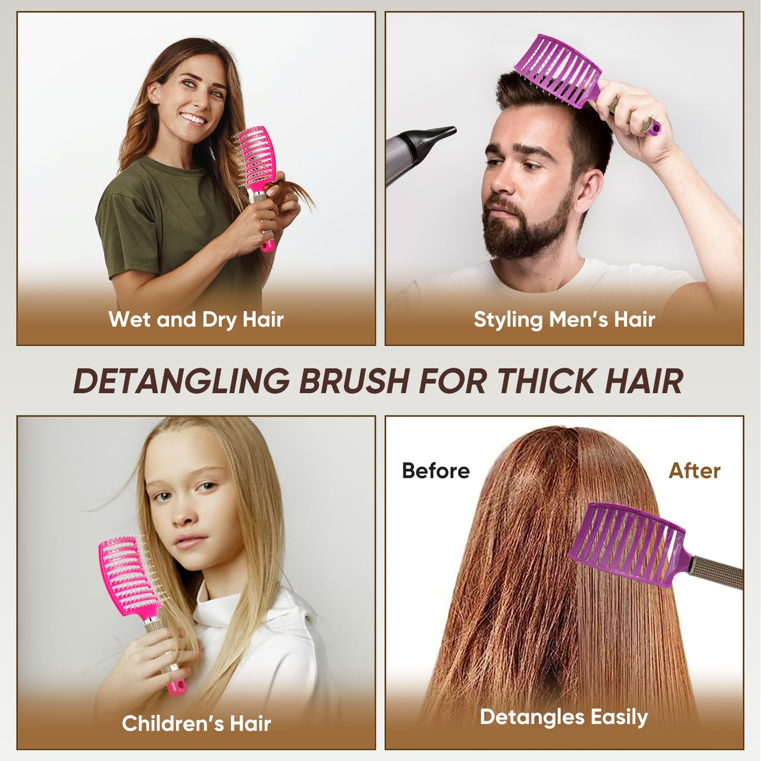 2 Stück gebogene entwirrende Bürste für nasses und trockenes Haar, Paddel-Styling-Haarbürste für schnelleres Föhnen, Entwirrbürste für Damen und Herren, lockiges, dickes Haar