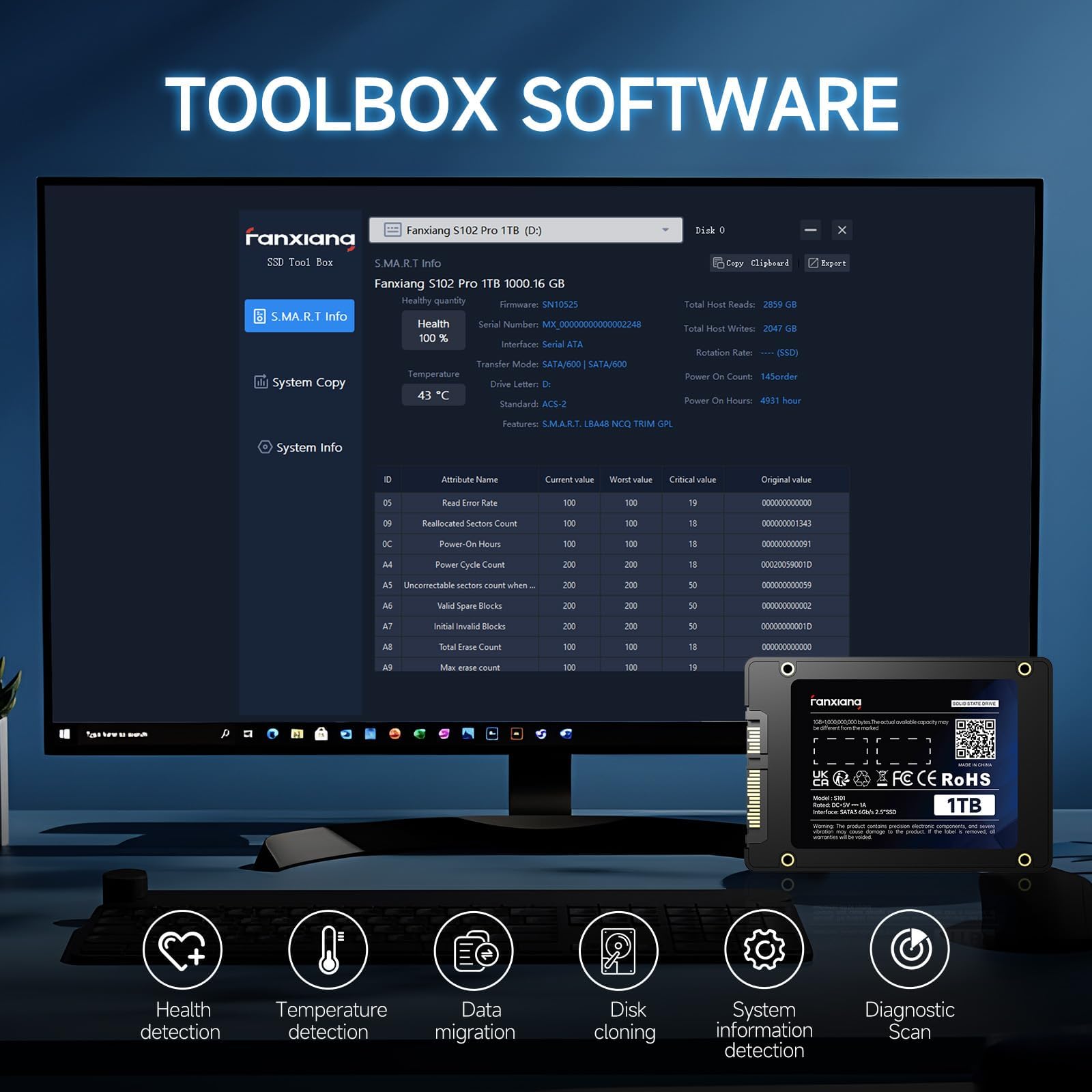 Fanxiang S101 256GB SSD SATA III 2.5" Unità a Stato Solido Interna, Lettura 520MB/s, Nero