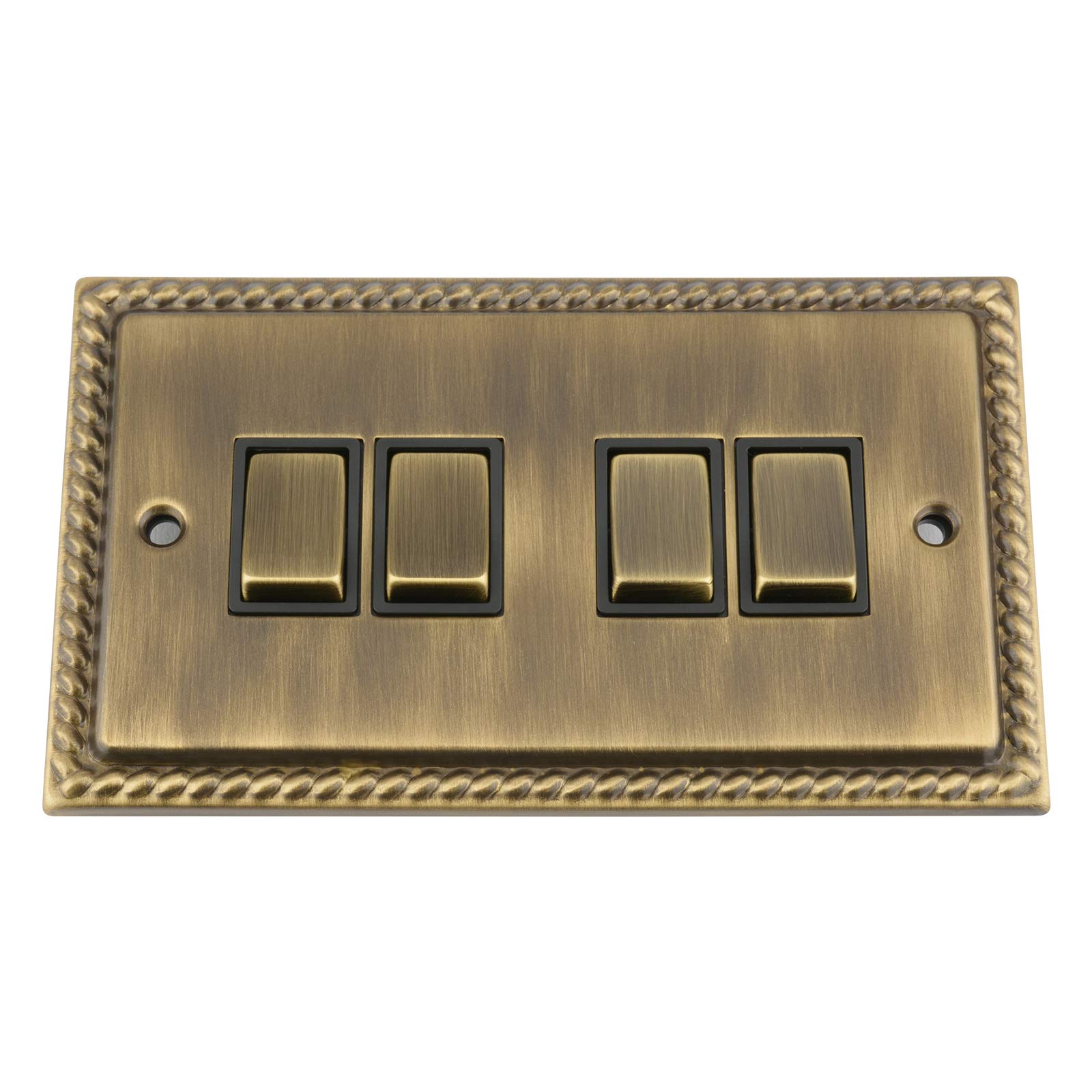 A5 Products Black Antique Brass Georgian Switch 4 Gang Insert Metal Rocker Switch