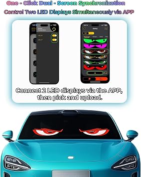 2PCS 3.6x14.7 Devil Eyes Light Sign for Cars, Led Eyes Animated for Car Truck Windshield, DIY Dynamic Programmable Led Windshield Eyes with App Control for Windows of Cars SUVs Small Medium Trucks
