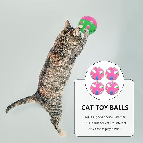 Miniatura 8 de 4 bolas de plástico para gatos, sonido para mascotas, con campanas pequeñas para juego interactivo, resistentes a las mordeduras, en colores