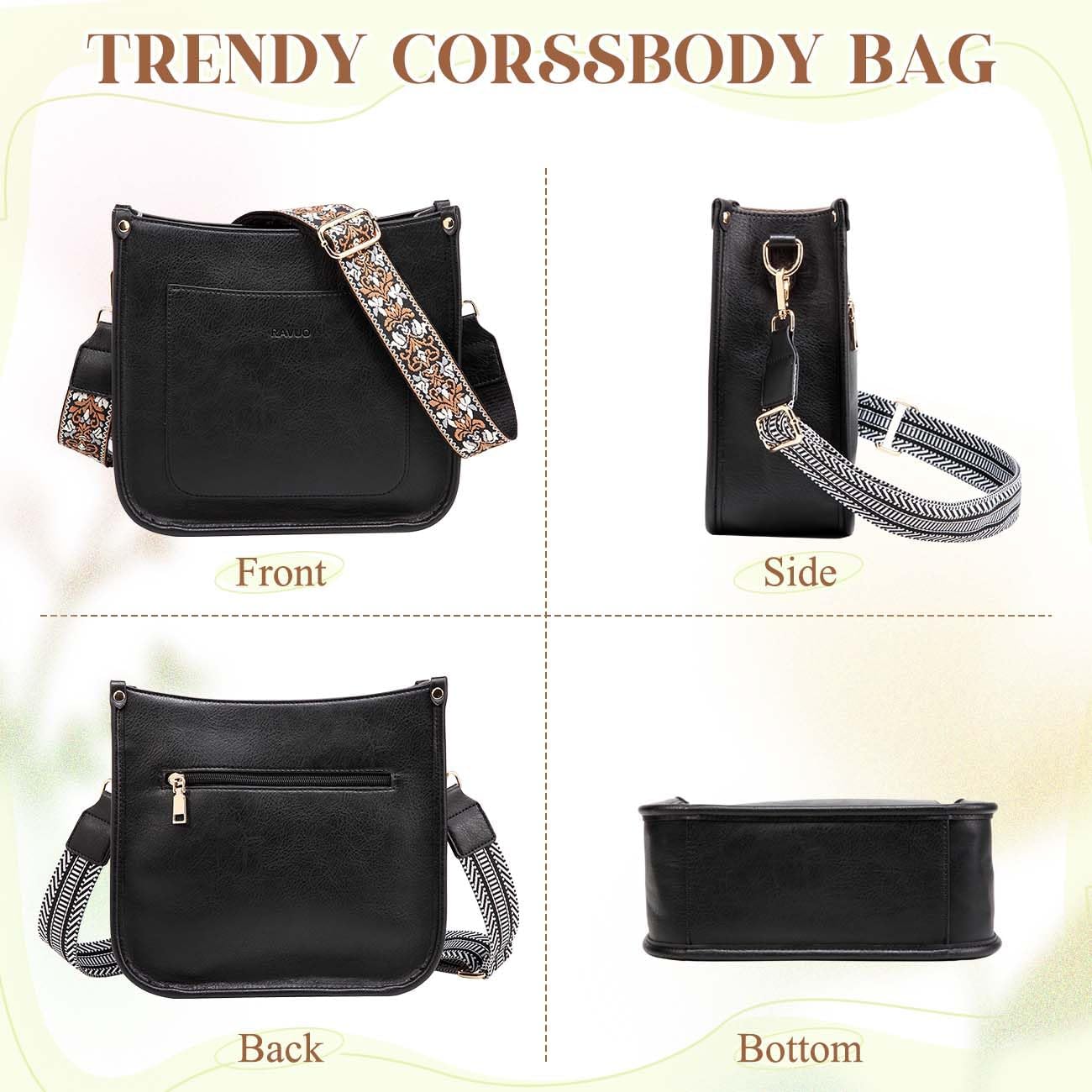 RAVUO Crossbody Bags for Women, Vegan Leather Shoulder Purse Fashion Hobo Handbags with 2 Adjustable Straps - Image 7