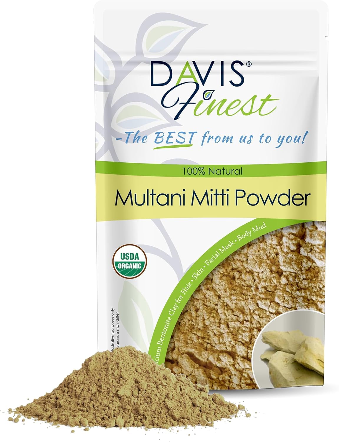 Multani Mitti Powder 100g - Indian Healing Clay Face & Hair Mask - Chemical-Free Exfoliator & Cleanser - Fullers Earth - Fades Dark Spots & Blemishes - Natural Facial Mask Skincare