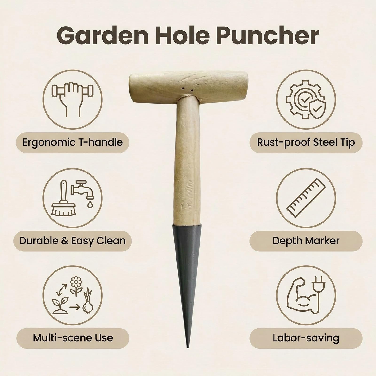 Plantoir à Main Traditionnel en Acier Inoxydable avec Manche en Bois - Outil de Jardinage Ergonomique pour Plantation Facile