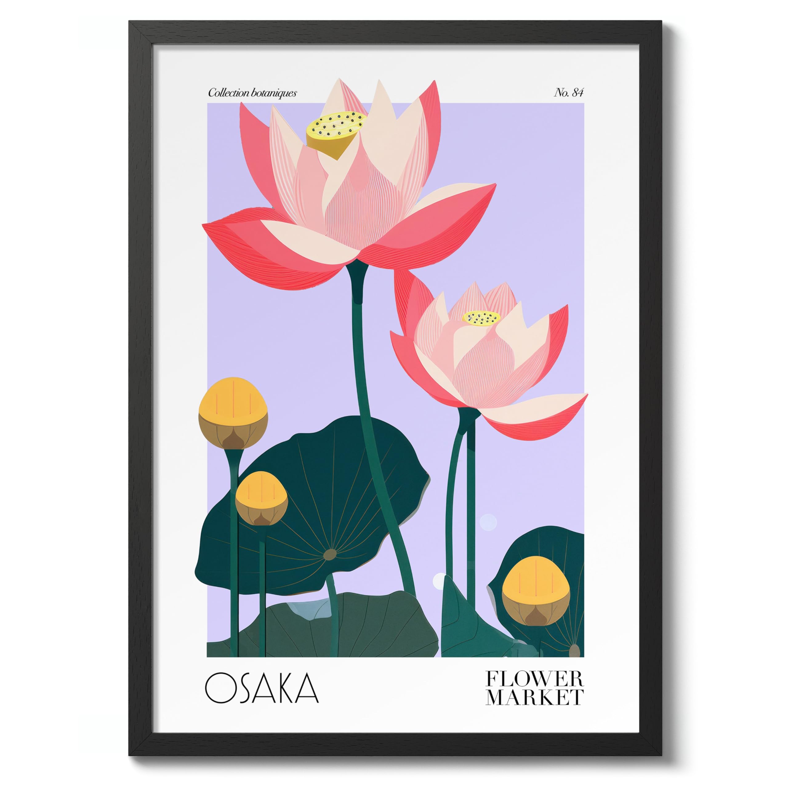 Osaka Flower Market Poster Floral Wall Decor Print Abstract Colourful Minimalist Travel Bedroom Art, Archival Matte, A2 (Black Frame) - 59.4x42cm