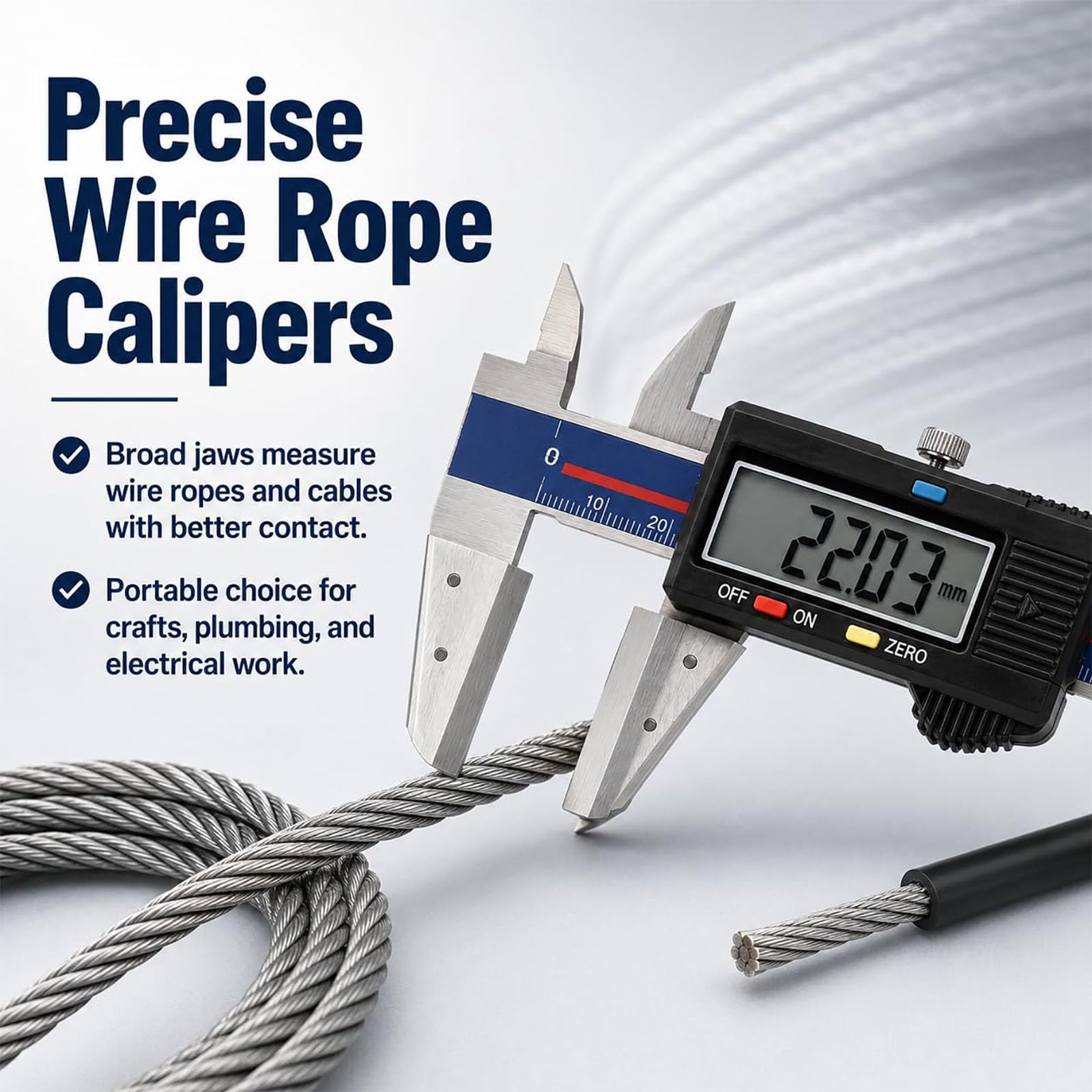 Calibrador De Cables De Acero, Rango De 0 A 150 Mm / 6 Pulgadas, Calibrador Vernier Frontal Para Cables, Mide Diámetros De Cables Y Alambres, Trabajos De Plomería Y Electricidad