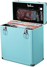 Hododou Record Storage Case Holds 30+ Single Records(12-inch) Vinyl Turntable Records Heavy-Duty Hardware Hinges Smart Metal Corners Portable with Lid Handle Mesh Pouch for Valuable Album Collection