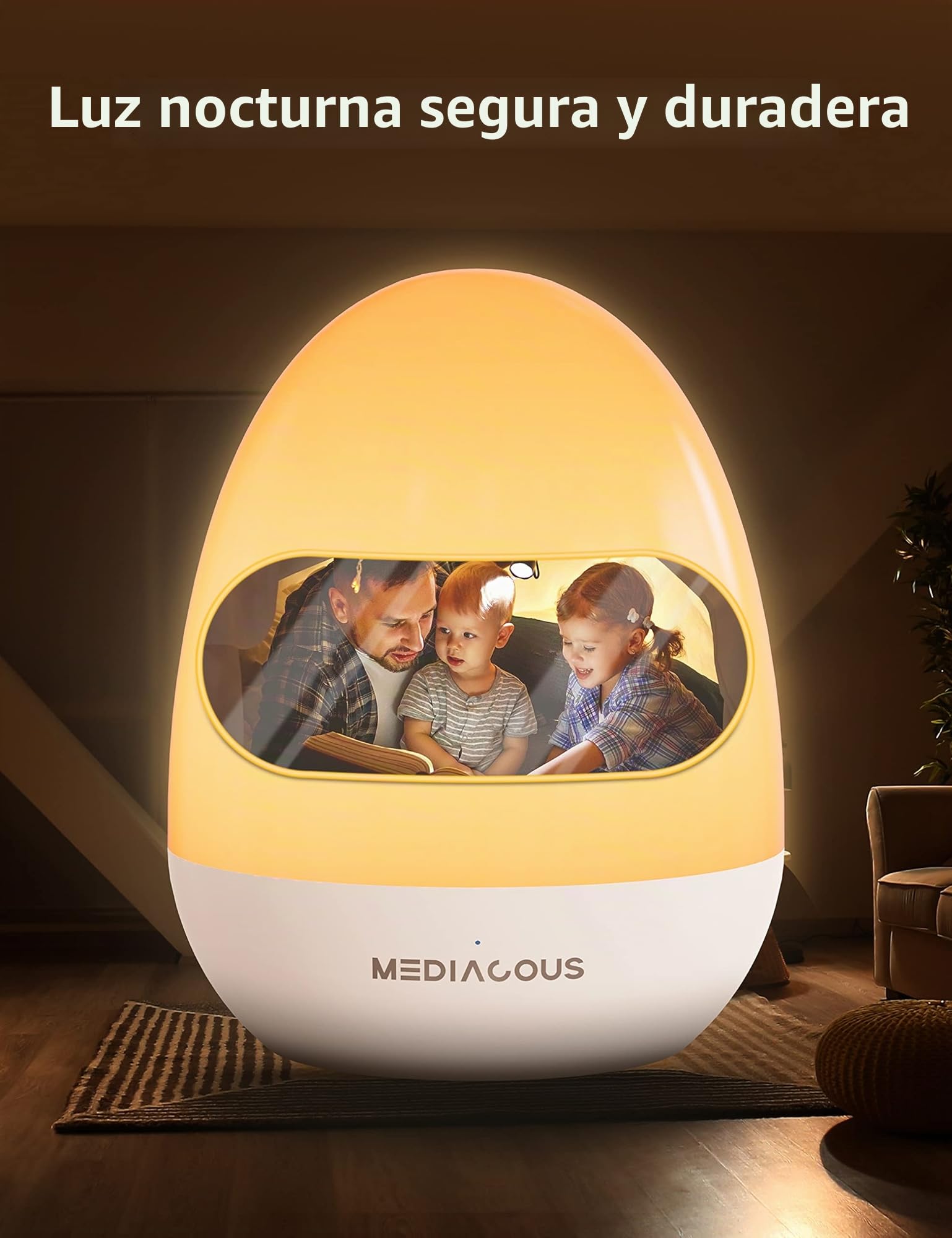 MediAcous Luz Nocturna Infantil Luz Quitamiedos Lámpara LED para Niños Recargable con Función Control Temporizador Luz Cálida con Base de Recarga, Regalo para Niños