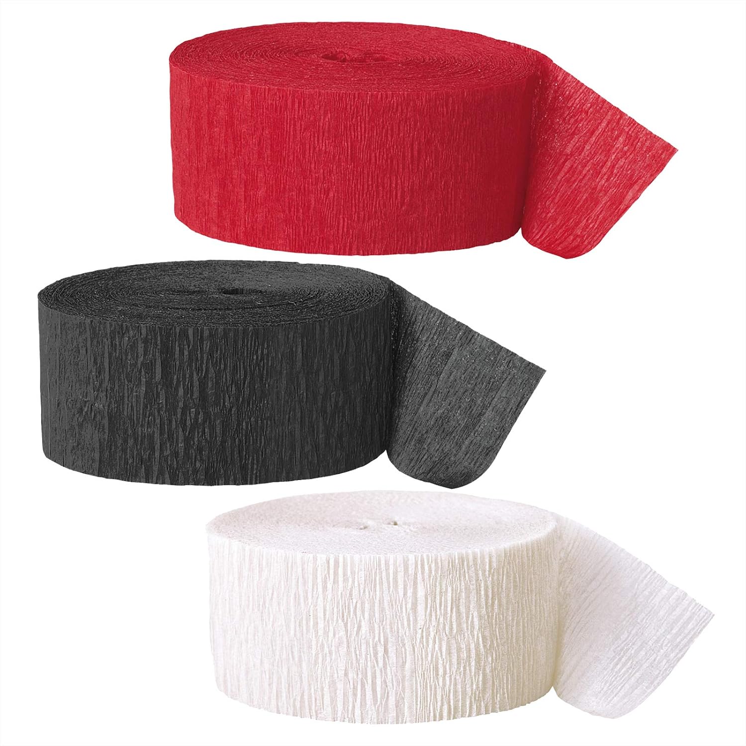 Red Black White Crepe Paper Streamers (3 Pack, 81 Ft Each) – Party Decorations for Graduation, Birthday, Ladybug Theme, Sports, Halloween & DIY Decor