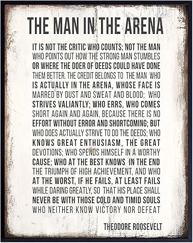 Póster grande de 11 x 14 pulgadas, diseño de Teddy Roosevelt The Man in the Arena, cita motivacional, decoración inspiradora para la oficina en