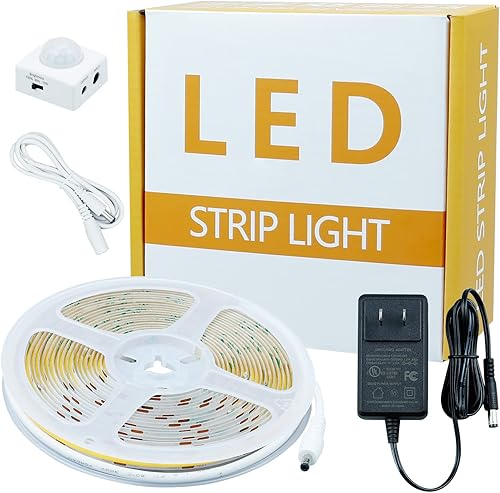 Miniatura 8 de GOMING Tira de luz LED COB con sensor de movimiento, 16.4 pies, blanco cálido, 3000 K, CRI 93+, 3 modos de iluminación, 3 modos de apagado, 3 modos