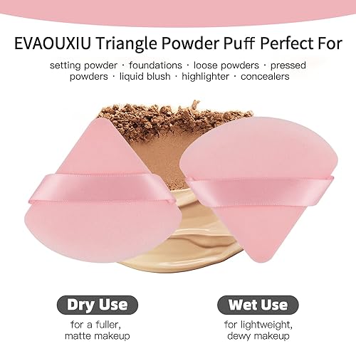 Miniatura 6 de 2 piezas EVAOUXIU Triangle Powder Puff para polvo facial, esponja suave de felpa, esponja cosmética de terciopelo, herramientas de maquillaje de