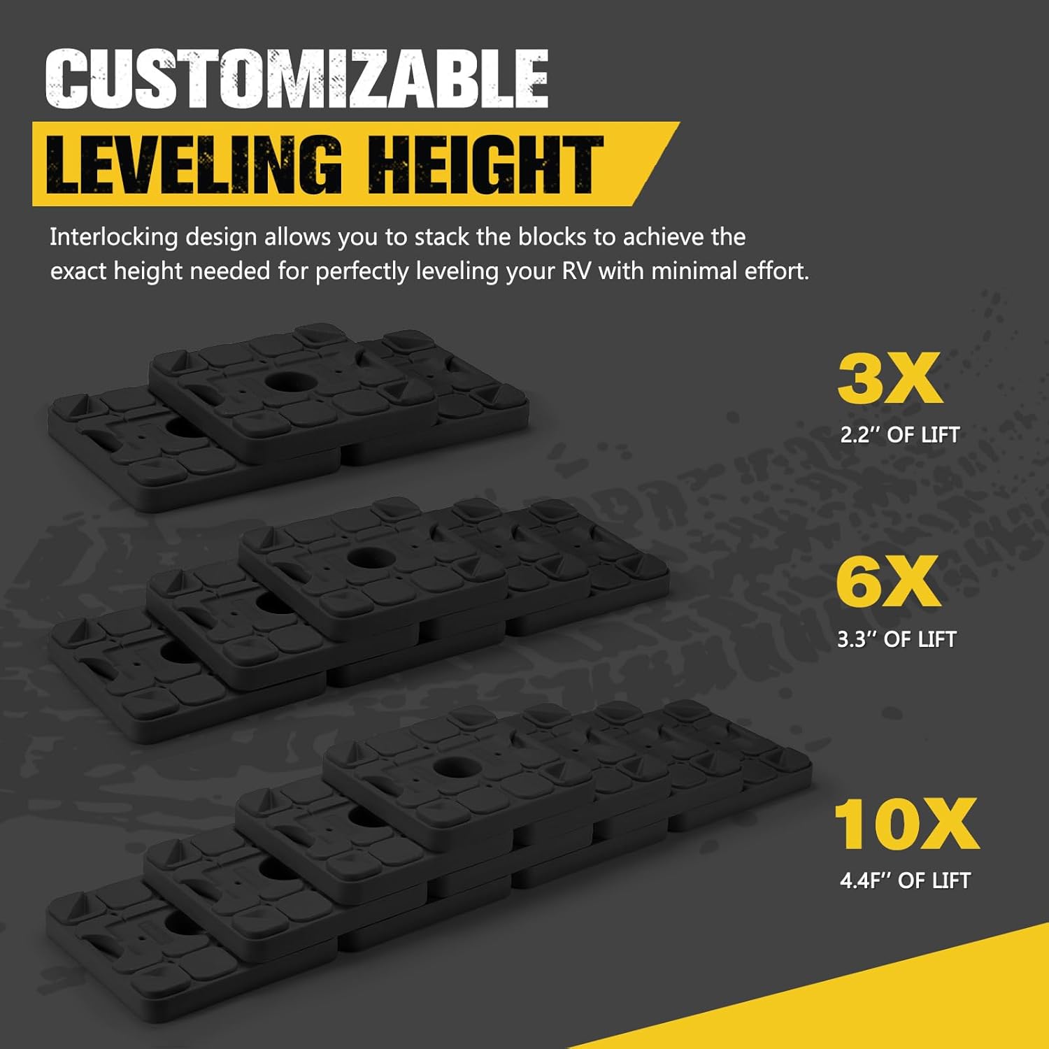 BUNKER INDUST RV Leveling Blocks/Stackable Jack Blocks, Interlocking Leveling Pads Wheels Stabilizer Blocks with Bag for Camper Trailer RVs, 10 Pack, Black