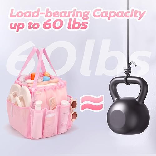 Miniatura 5 de Organizador de ducha de malla portátil con cordón, artículos esenciales de habitación para estudiantes universitarios, bolsa de ducha grande para