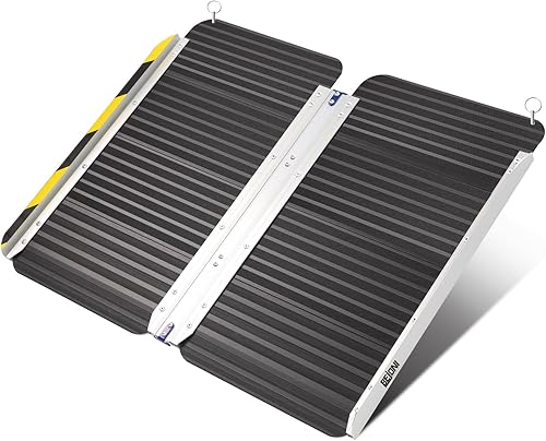 BEJONI Rampa Portátil Plegable Negra para Silla de Ruedas de 2 Pies, Rampa de Umbral de Aluminio Antideslizante para Escalones y Puertas del Hogar,