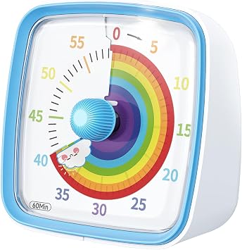 60-Minute Visual Timer with Night Light, Countdown Timer for Classroom Home Kitchen Office, Pomodoro Timer with Rainbow Pattern for Kids and Adults Blue