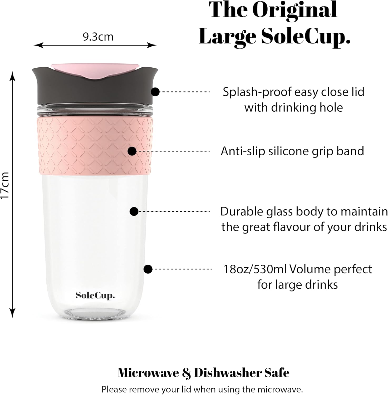 Large Travel Mug - Reusable Insulated Coffee Mug - 18oz/530ml BPA-Free Hot Drink Travel Mug with Lid & Silicone Band (Gray and Pink, 18oz) - Image 2