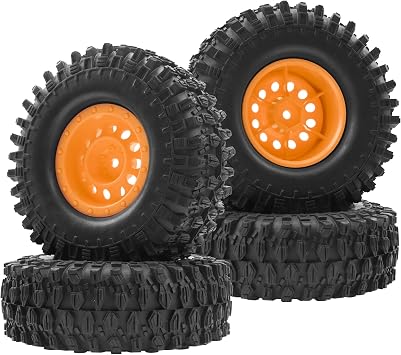 RC 1/10 1.9" Rubber Tires OD 108mm & 12mm Hex Hub Wheel Rims Compatible with Axial SCX10 90046 AXI03007 Traxxas TRX4 Tamiya CC01 D90 TF2 HSP 1/10 RC Crawler Car Brown