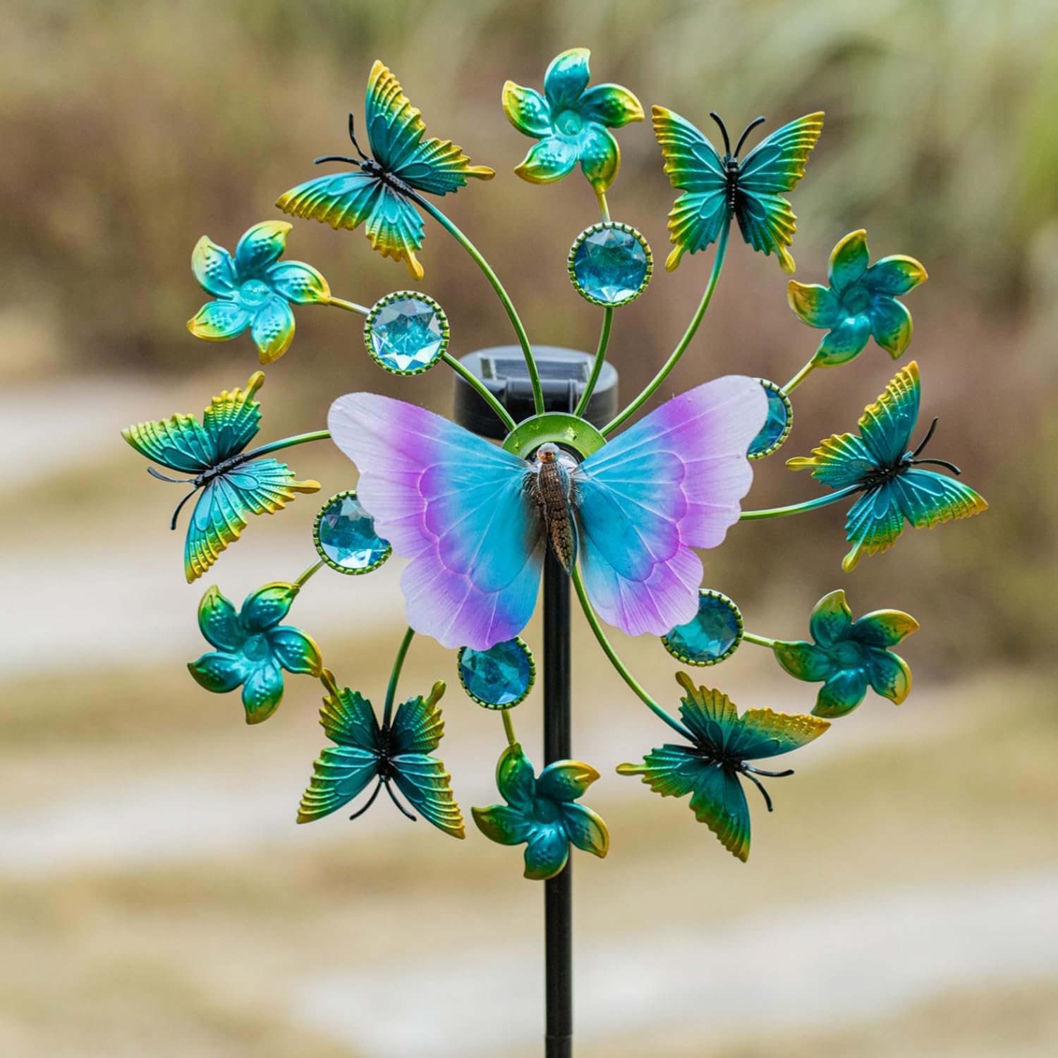 Solar 45" Butterfly Garden Wind Spinner, Metal Clearance Windmill Kinetic Spinner Outdoor Decor, Wind Sculpture Yard Art Decorations for Patio, Lawn & Garden