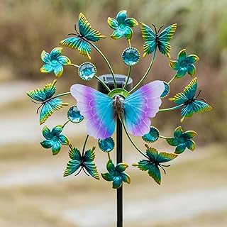 46" Butterfly Solar Outdoor Windmill Wind Spinners for Yard and Garden