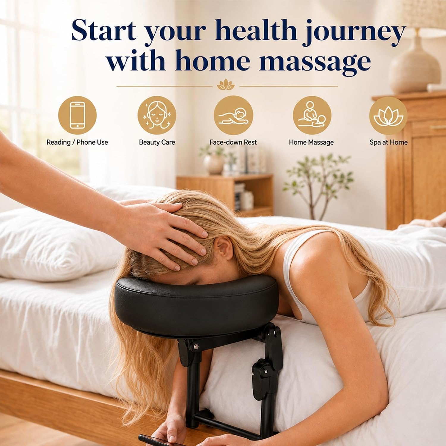 Massage Headrest for Bed, Adjustable Face Cradle with Memory Foam Pillow, Face Down Pillow for Sleeping Mattress, Bed Massage Head Holder for Home Massage & Relaxation