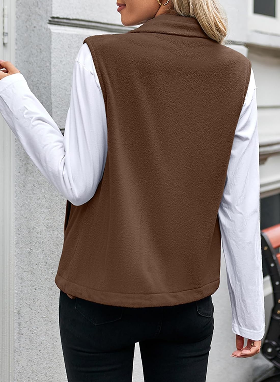 Dokotoo Women's Full Zip Polar Fleece Vest Warm Winter Sleeveless Cardigan Lapel Collar Sherpa Coat Outerwear with Pocket - Image 2