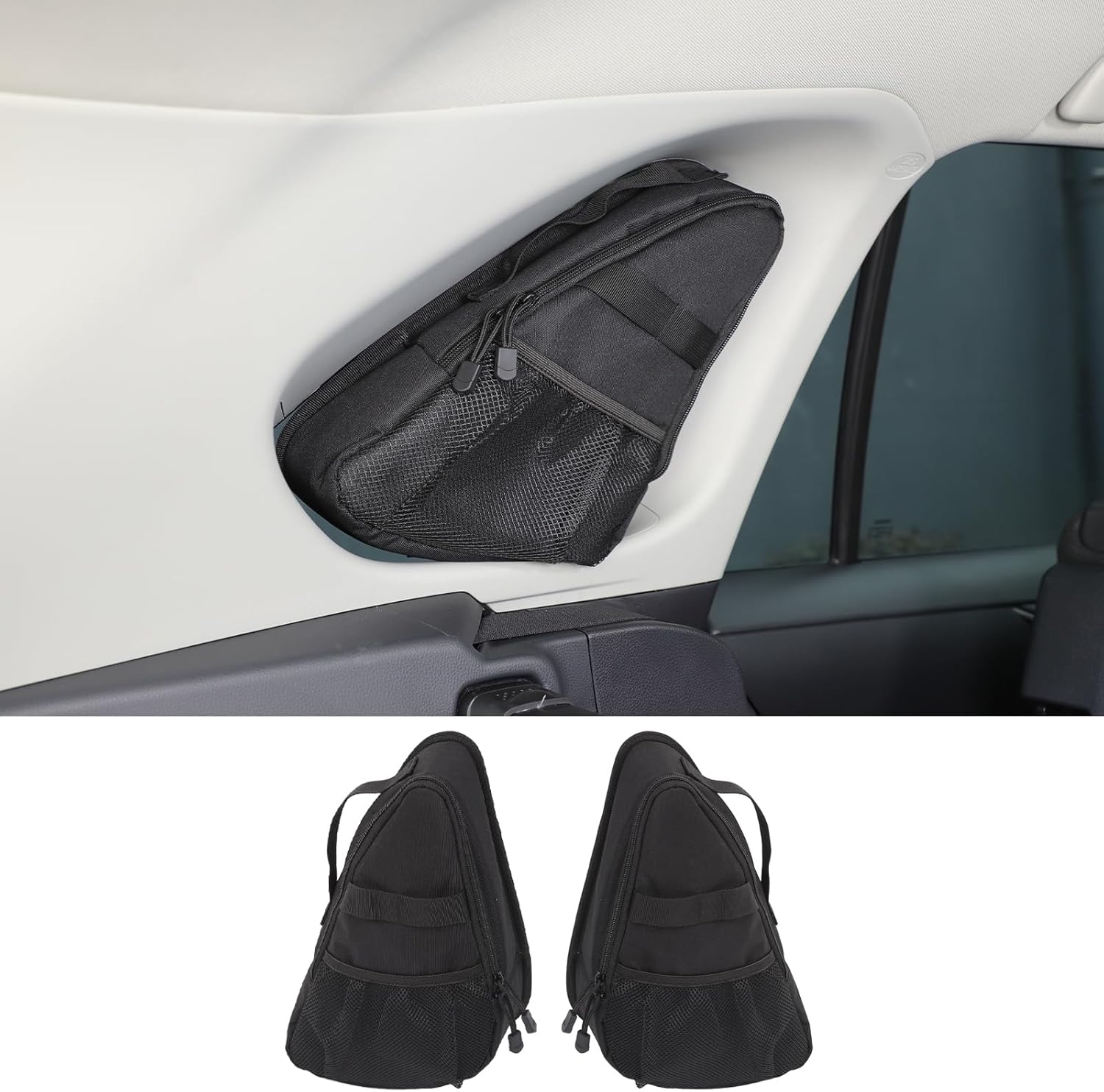 Rear Window Side Storage Bag Compatible with Toyot@ RAV4 2020-2025 Accessories, Travel Multi-Use Car Organizer, Car Trunk Organizer for Side Window Blocks Harmful Sun Glare and Heat