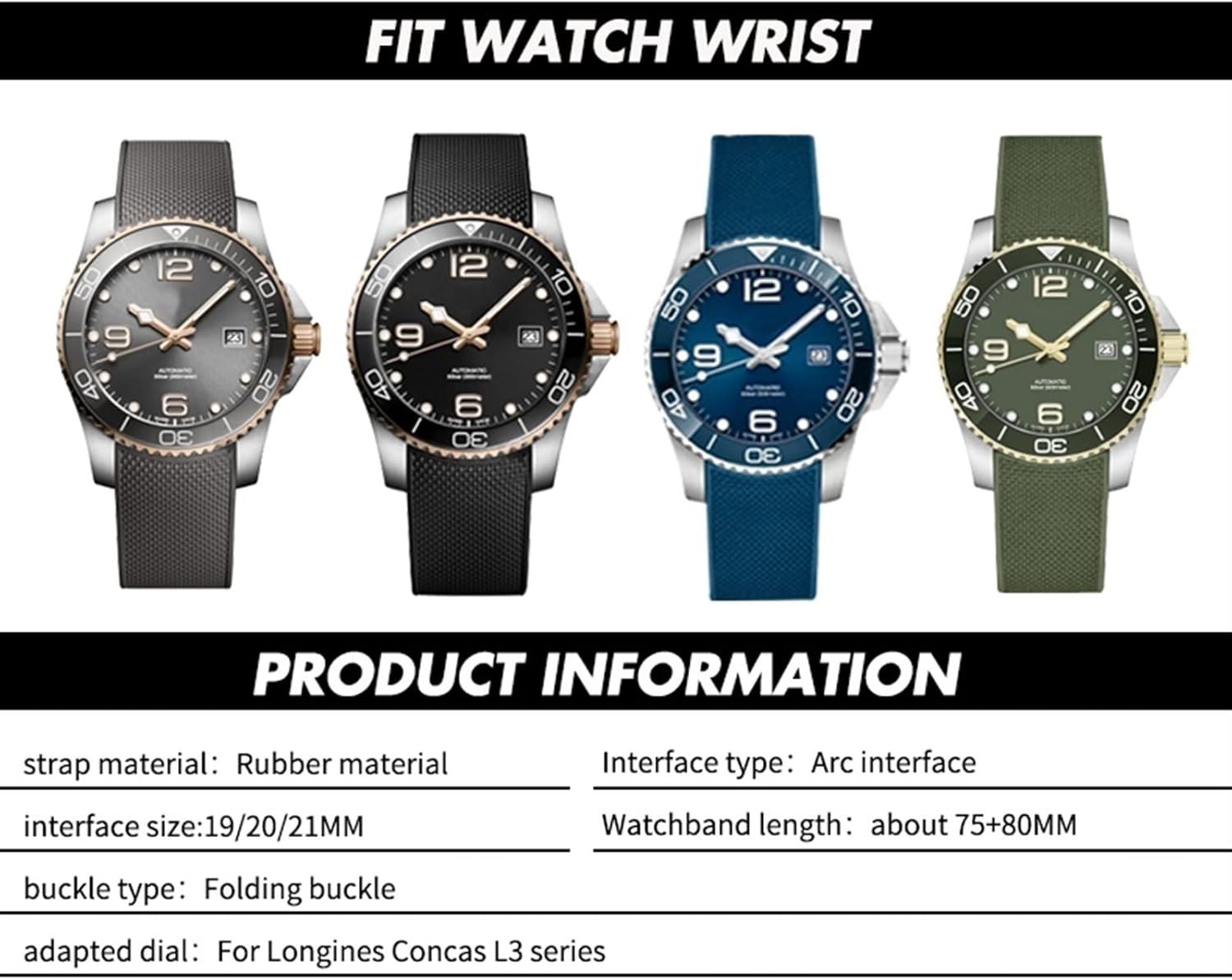 EKSIL Longines Hydroconquest L3 Conquest Watch Band Bracetes防水ストラッ