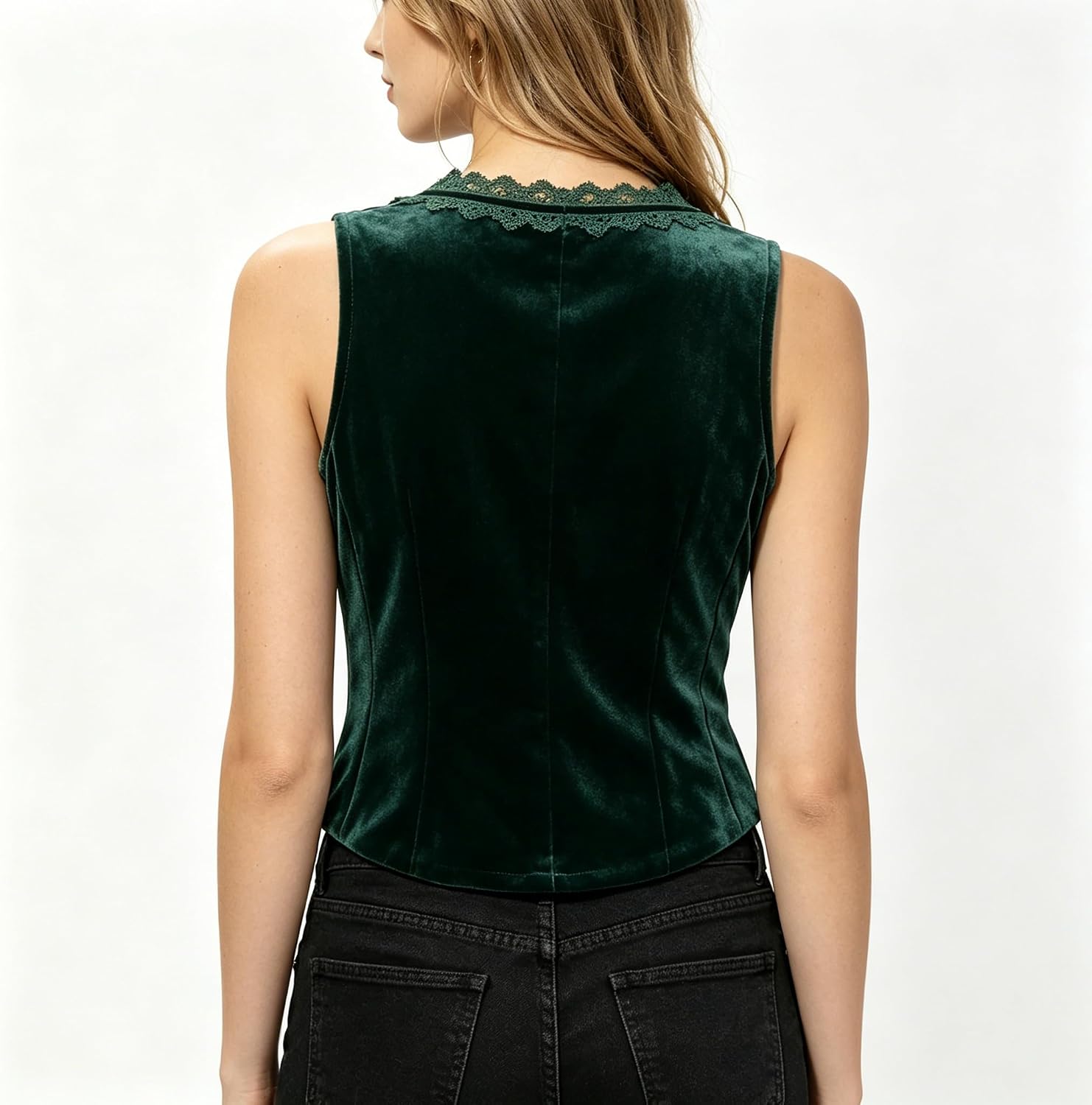 CAMDOM Victorian Gothic Steampunk Velvet Corset Top Vest Vintage Waistcoat Button Front V Neck Bustier for Women