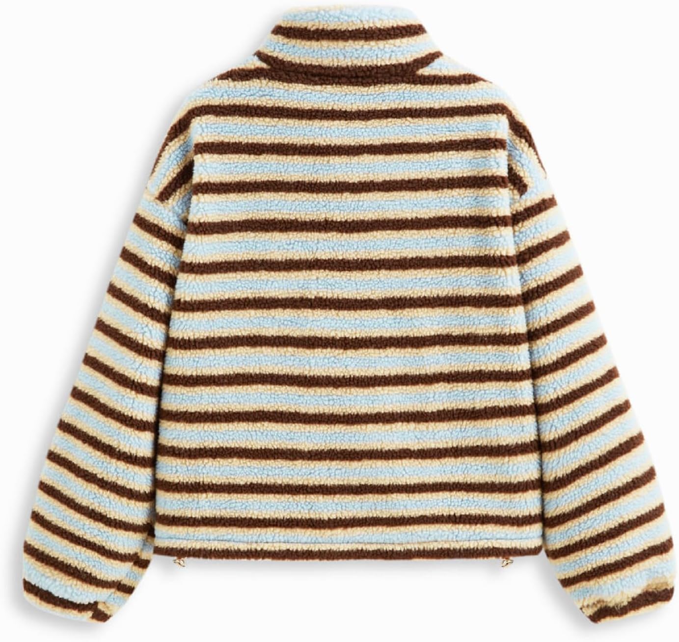 Womens Half Zip Sherpa Striped Fleece Jacket Stand Collar Long Sleeve Drawstring Oversized Sweatshirt Outerwear - Image 4