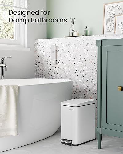 Miniatura 10 de SONGMICS Basurero de baño pequeño de 1.3 galones con tapa, delgado para espacios pequeños, cubo de basura de acero inoxidable, cierre suave, color