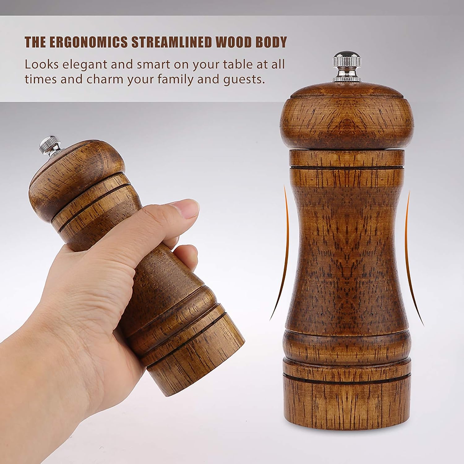 5 Inch Pepper Mill Refillable Oak Wooden Peppermill, Wood Pepper Grinder