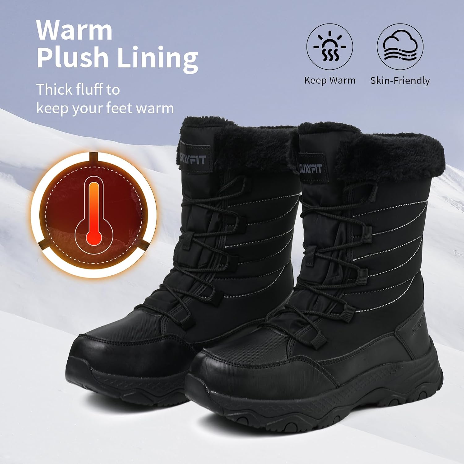 Snow Boots for Women Waterproof Mid-Calf Booties Winter Hiking Boot Durable Warm Fur Lined Boot Non-Slip Warm Climbing Shoes Walking, Cold Weather