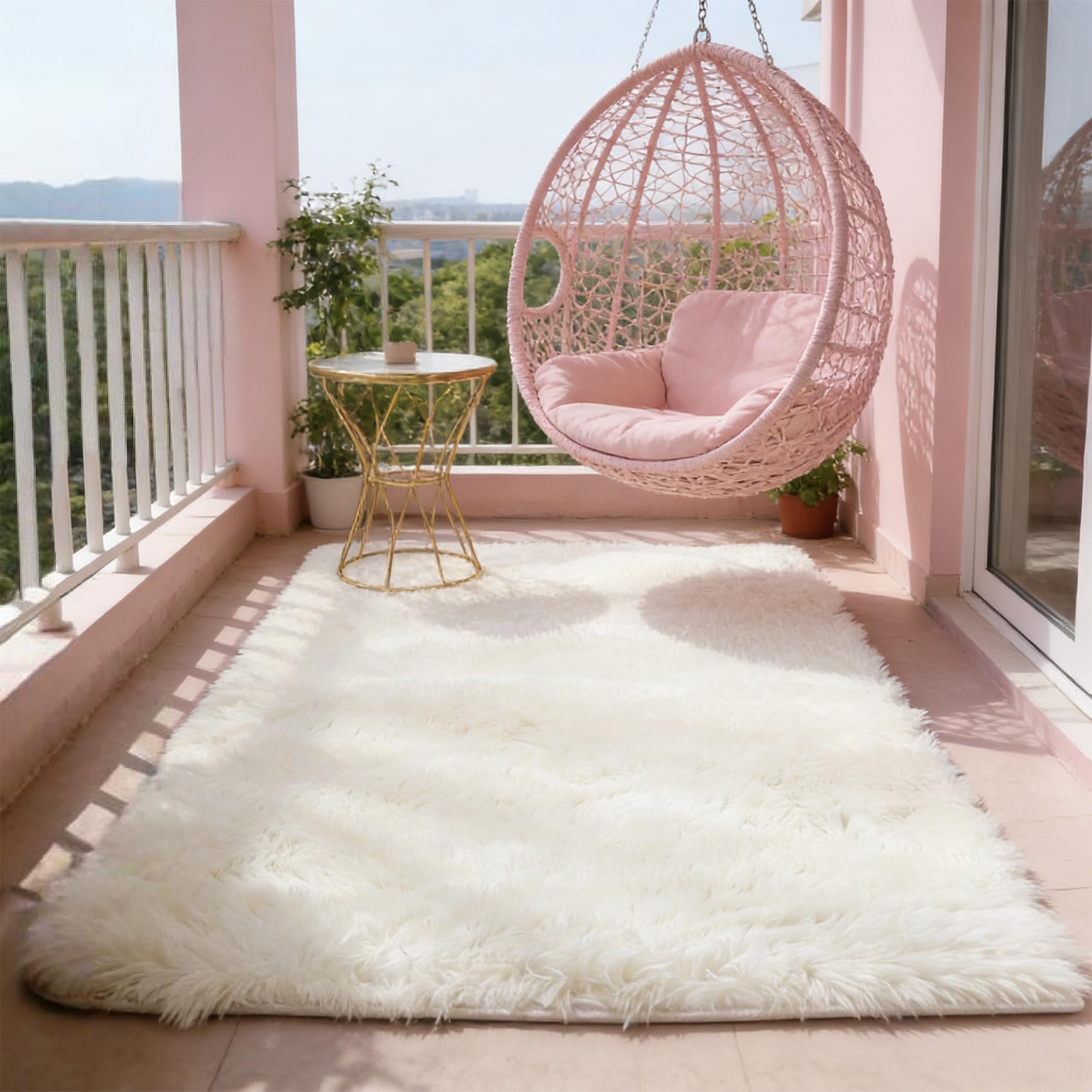 Tapis antidérapant et doux à poils longs pour grand salon moderne