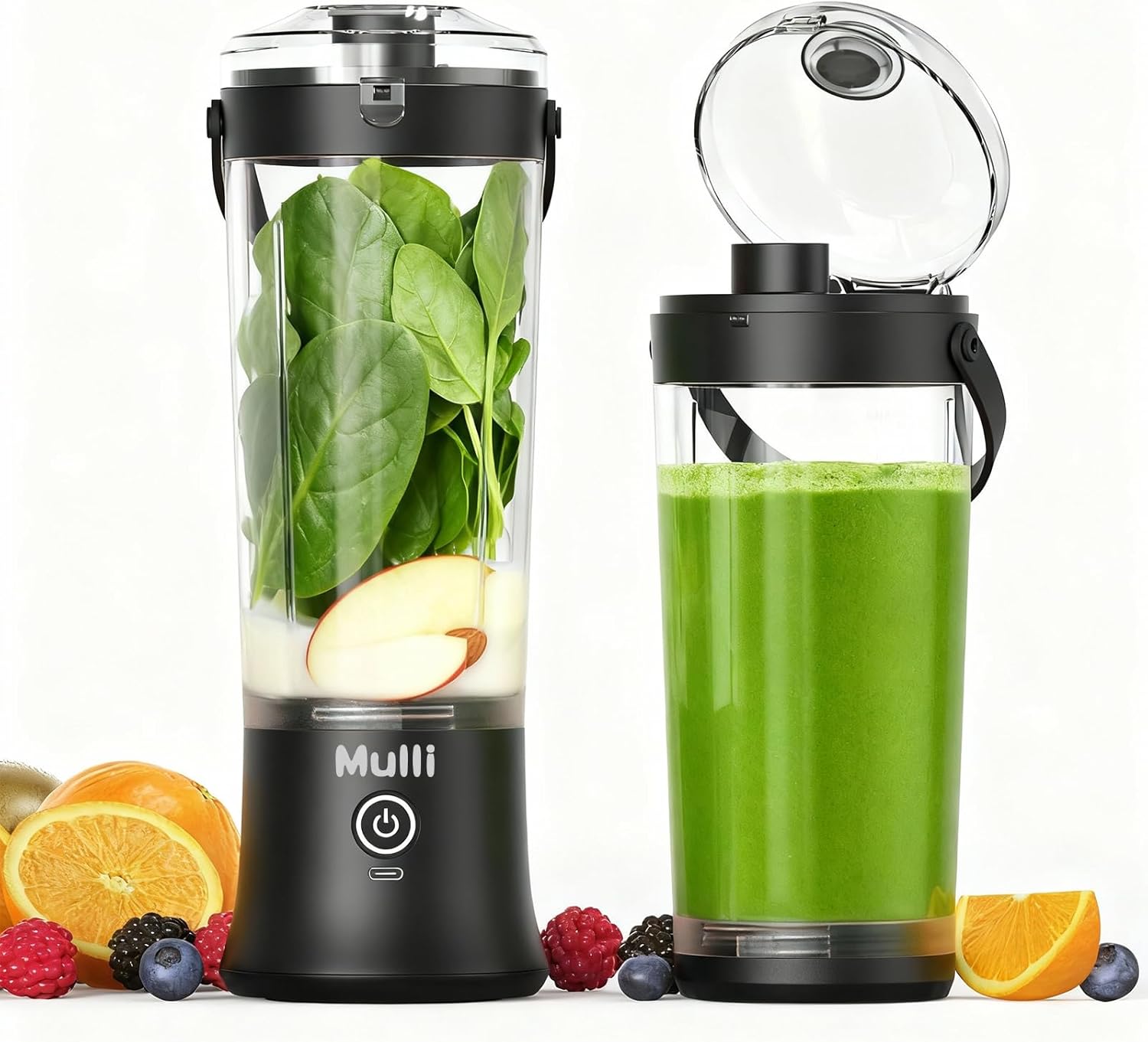 Mulli Upgraded Personal Blender,17oz Portable Blender for Shakes & Smoothies, USB-C Rechargeable, BPA-Free, with Leak-Proof Lid & Straw Lid, Dishwasher Safe Cups