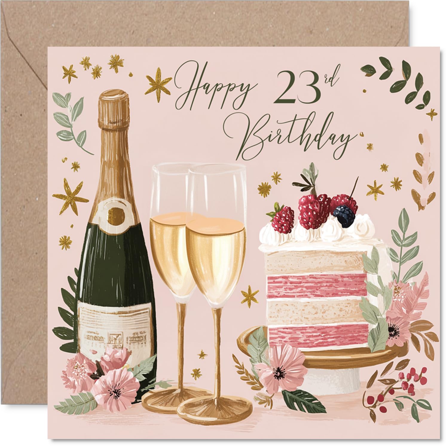 23rd Birthday Cards for Women, Cakes & Wine