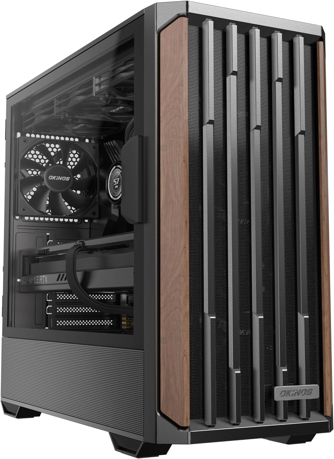 Genuine Walnut Wood PC Case, Support 360mm Radiator on Top, Pre-Installed 4 x 120mm PWM Fans ATX Case, Type-C Port, Magnetic Tempered Glass Side Panel, Black Computer Case, Cypress 7