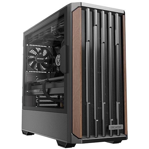 Genuine Walnut Wood PC Case, Support 360mm Radiator on Top, Pre-Installed 4 x 120mm PWM Fans ATX Case, Type-C Port, Magnetic Tempered Glass Side Panel, Black Computer Case, Cypress 7