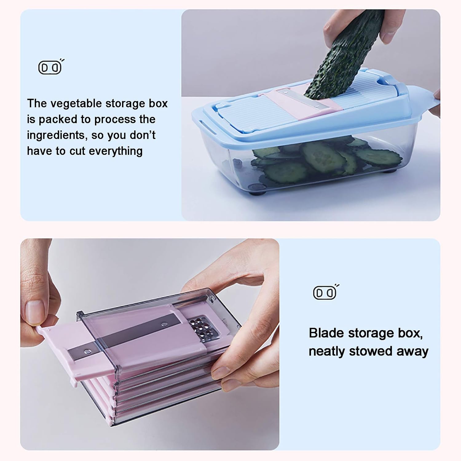 Salad Food Chopper Potato Carrot Tomato Cucumber Cutter Onion Vegetable Chopper Slicer Dicer Multifunctional Mandolin Slicer Manual Vegetable Spiralizer with Container / 5 Blades-Blue 28 x 13.5 x 10