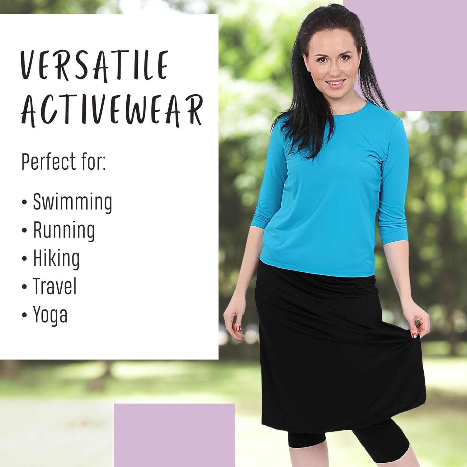 Kosher Casual Athletic Skirt with Leggings for Women, Opaque Long Swim Skirt