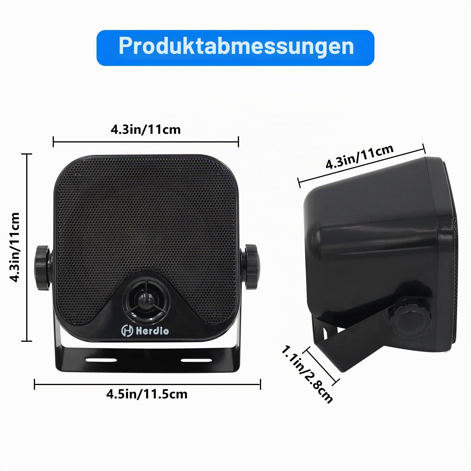 Herdio 4 Zoll Bluetooth 100 Watt Wasserdichter Marine Stereo Box Lautsprecher für Boot ATV UTV Heavy Duty Powersport Fahrzeuge Hof (Schwarz)