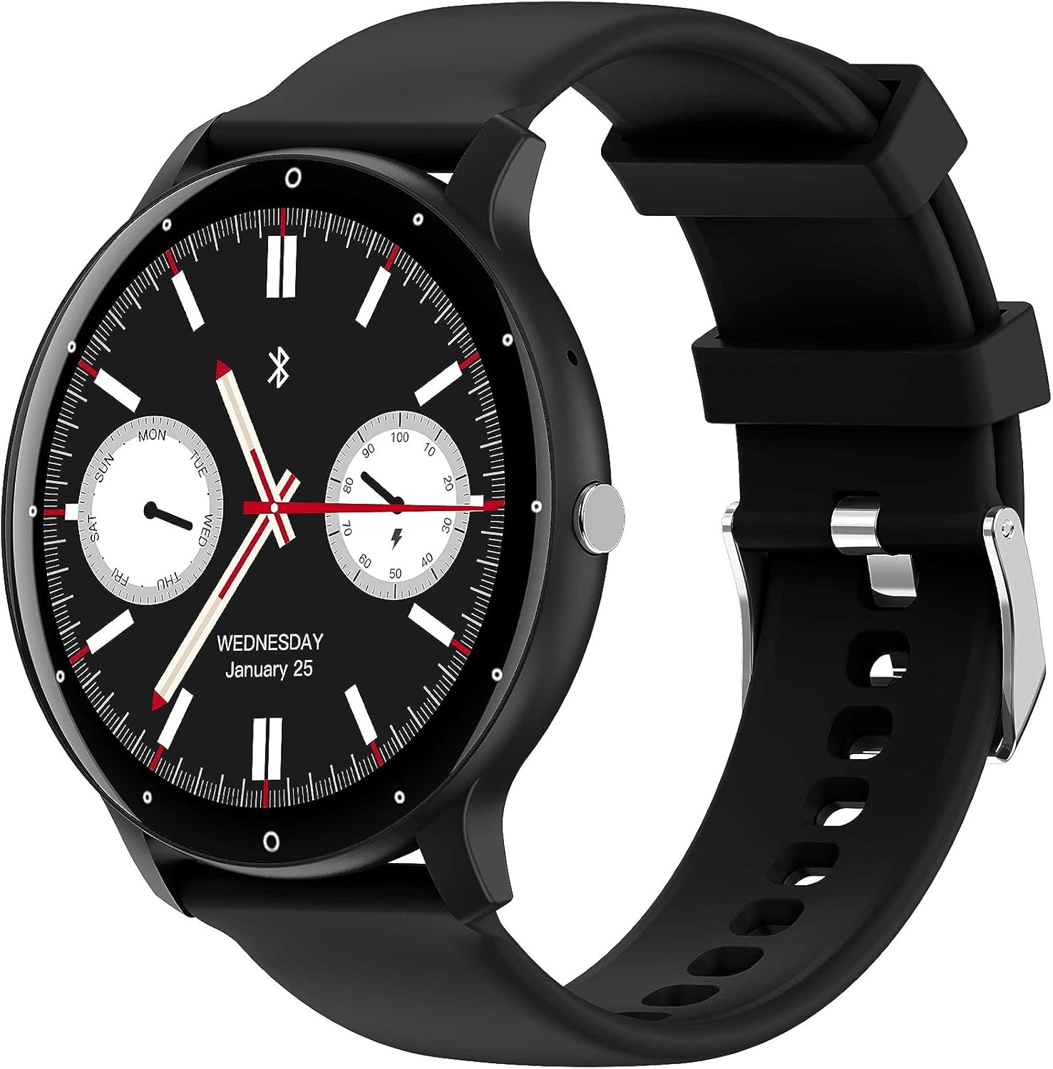 DEVIA Smart Watch WT1 on a wrist during exercise, displaying workout duration and metrics.