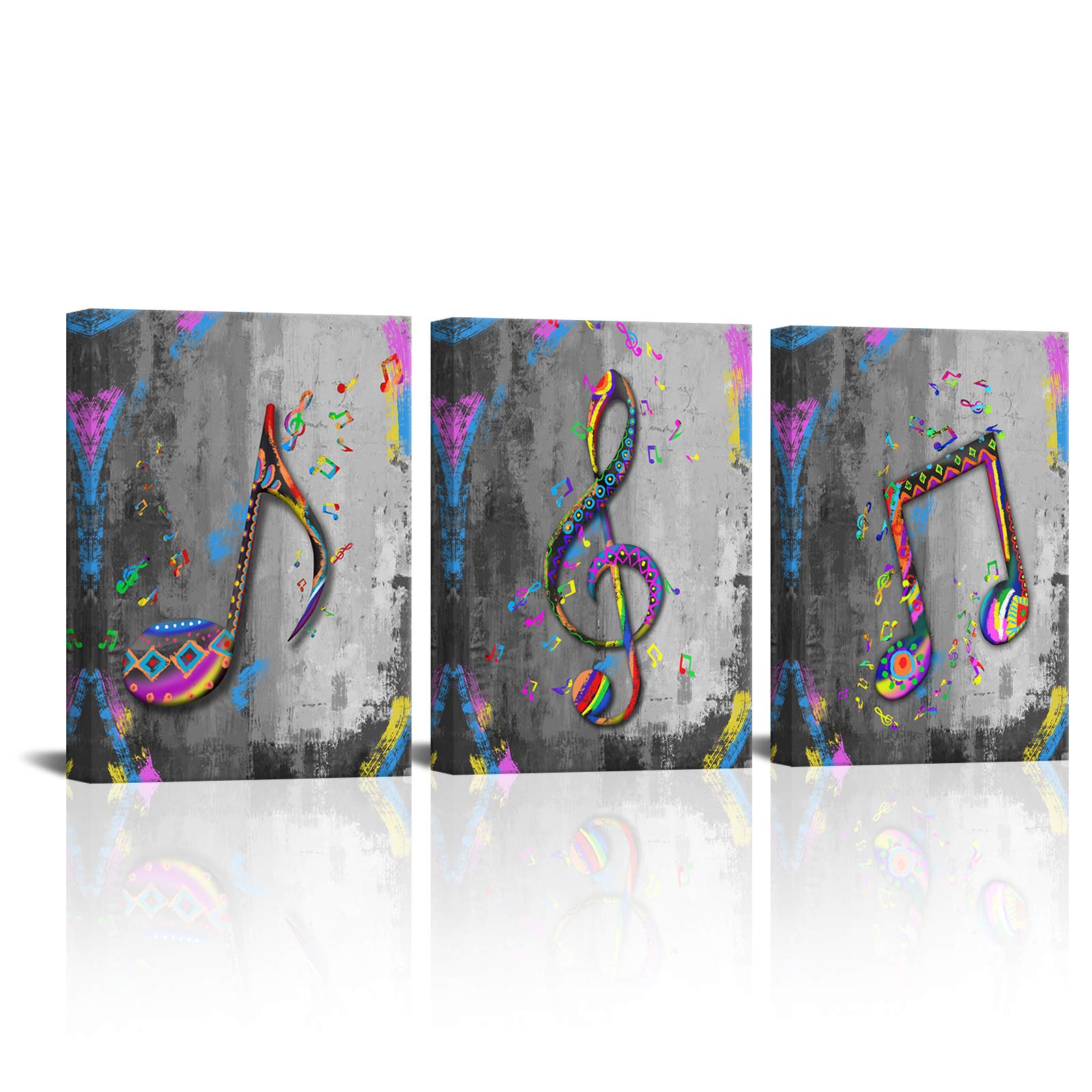 SkenoArt 3 Pieces Wall Art Music Art Print Canvas Colorful Musical Notes Painting Wall Decor Black and White Music Poster Framed for Classroom Home Living Room Bedroom Decor Ready to Hang