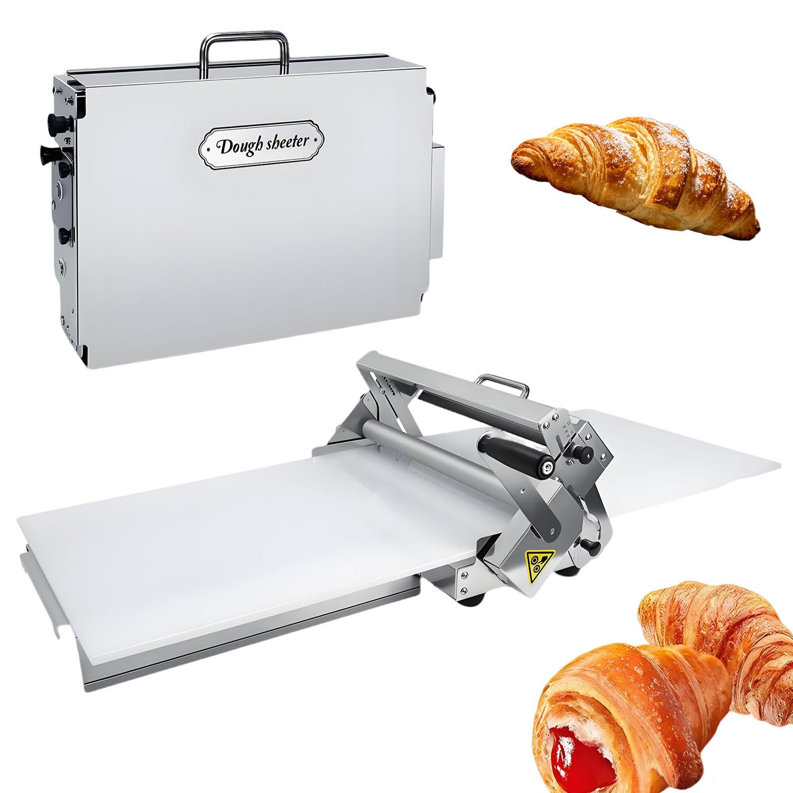 Ymnogjie Commercial Home Use Manual Foldable Dough Sheeter Machine,Stainless Steel Pastry Roller with Adjustable Thickness 0.5-17.5mm/0.5-27mm for Bakery,Pizza,Croissant 300