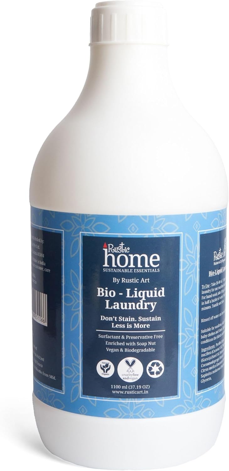 Rustic Art Organic Bio-Liquid Laundry | Enriched with Soapnut & Lemon | Front & Top Load Washing Machine | (1100 ML)