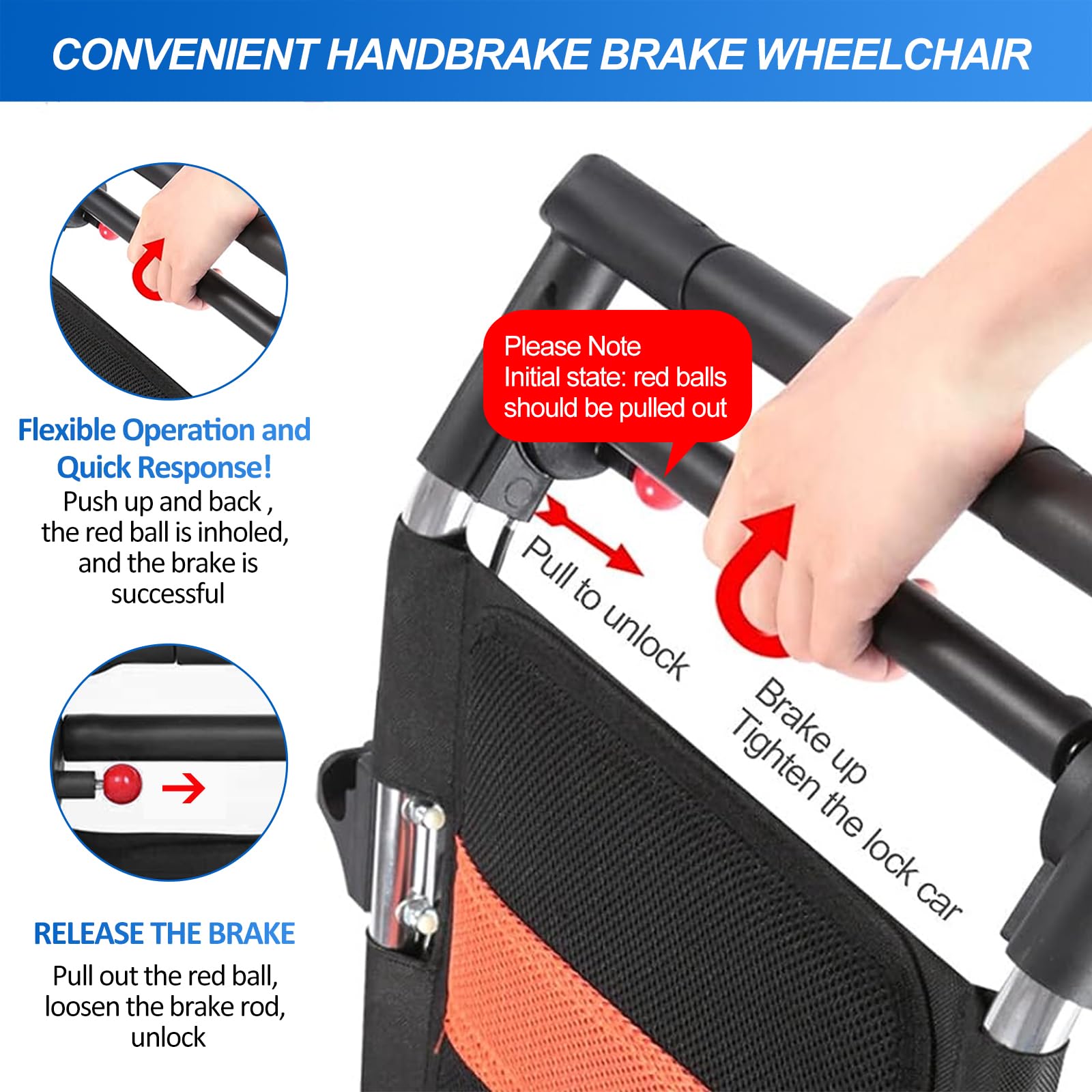 Silla de ruedas plegable ligera, diseño de tránsito portátil, freno de mano, aleación de aluminio, ultraligera para adultos y niños, incluye bolsa de transporte
