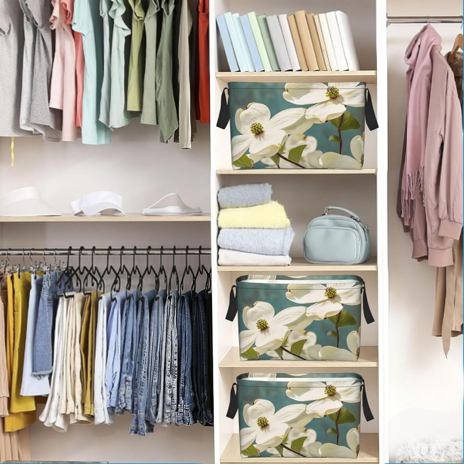 Collapsible Storage Basket for Shelves, Decorative Closet Bin with Handles image 5