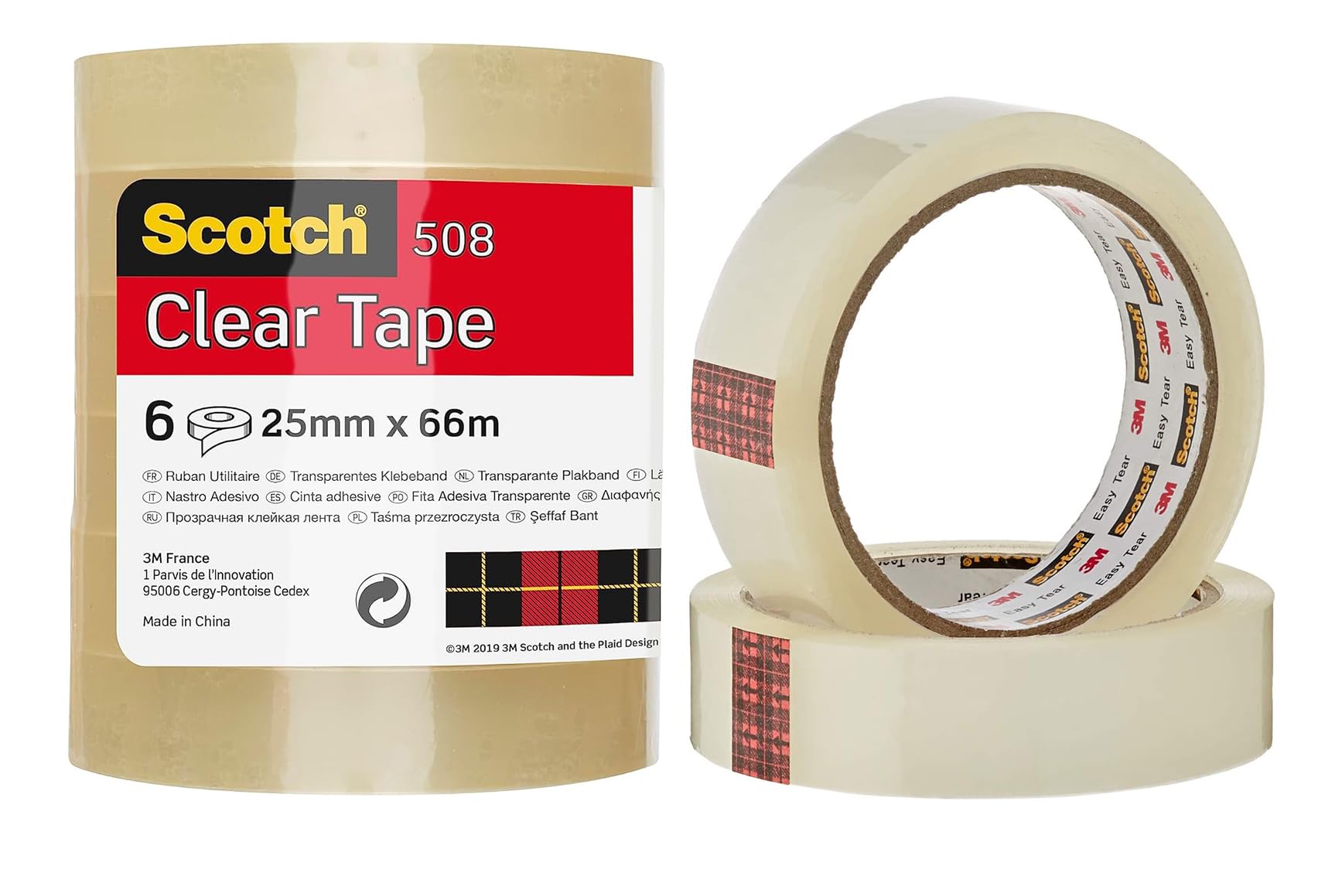 Scotch Transparent Tape, 6 Rolls - 25 mm x 66 m - Transparent Multi-Purpose Tape for School, Home and Office
